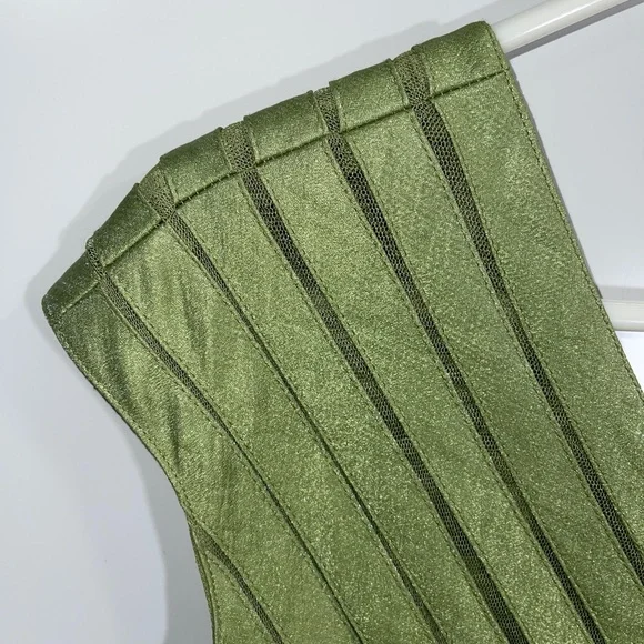 Adrianna Pappell‎ Green Metallic V-Neck Scalloped Cocktail Midi Dress Size 8 - Picture 2 of 10